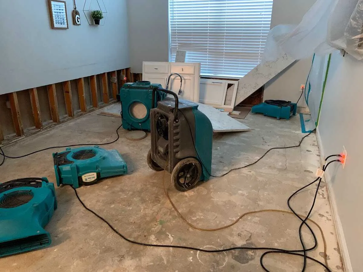 Dehumidifier in flood-cut room for Water Damage Restoration in Beatrice